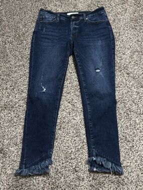 KanCan Dark Blue Frayed Hem Skinny Ankle Jeans